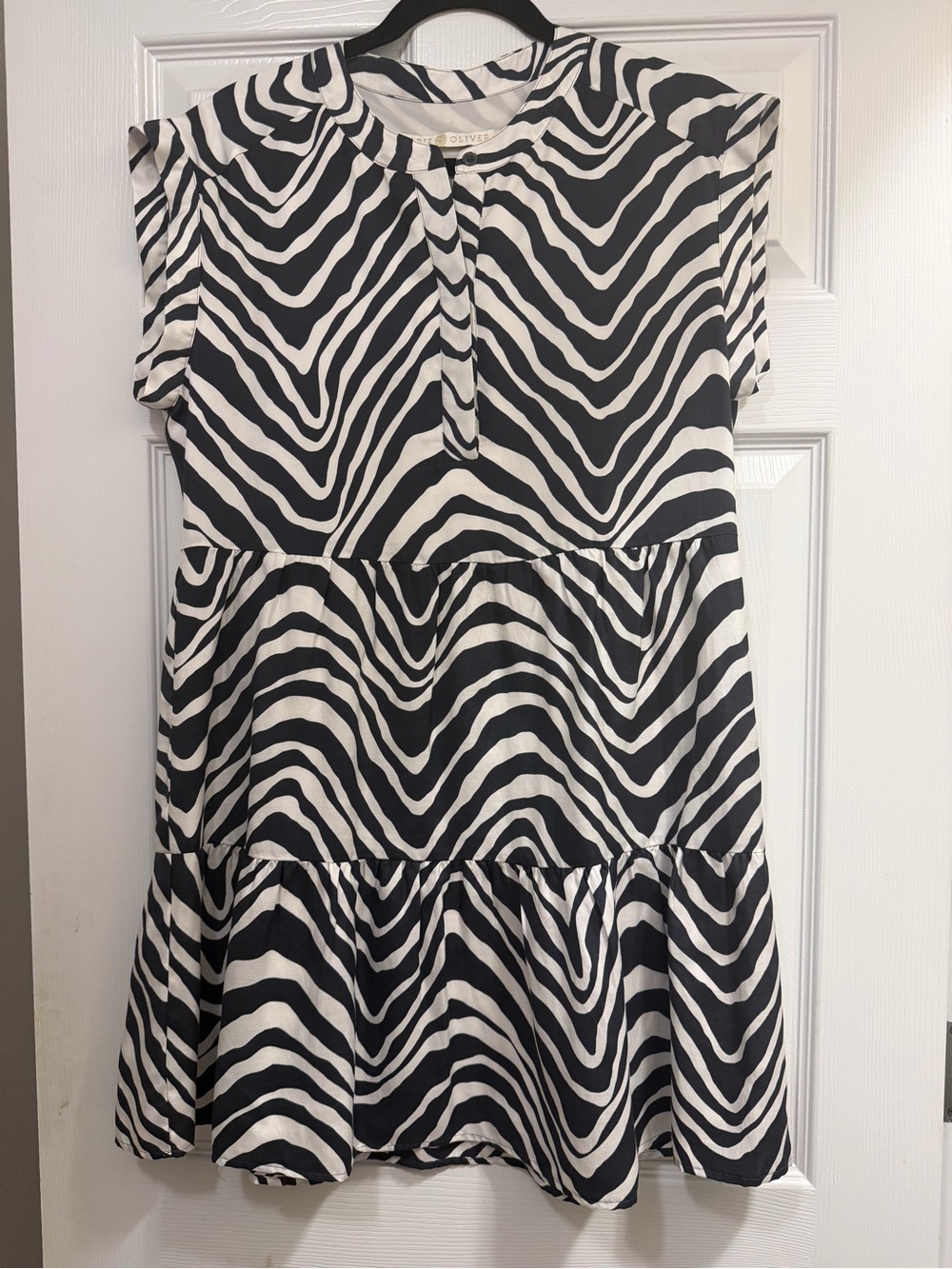 Marie Oliver Black and White Zebra Print Tiered Dress
